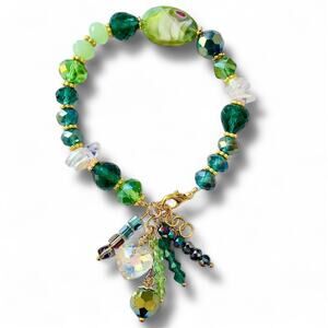 Green Swarovski Beaded Charm Bracelet